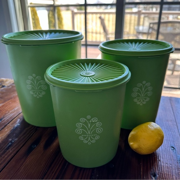 Vintage Tupperware Lime Green Nesting Canisters Kitchen Storage Retro US Set 3 - Picture 14 of 15